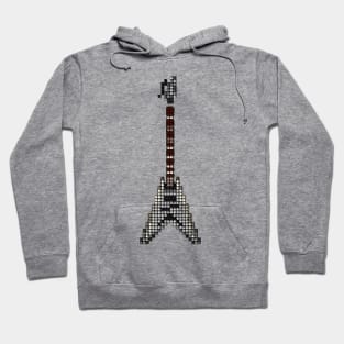 Tiled Pixel Silver King Flying V Guitar Upright Hoodie